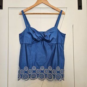 Loft Cotton Eyelet Tank Top SZ 14 Spaghetti Strap Cornflower Blue